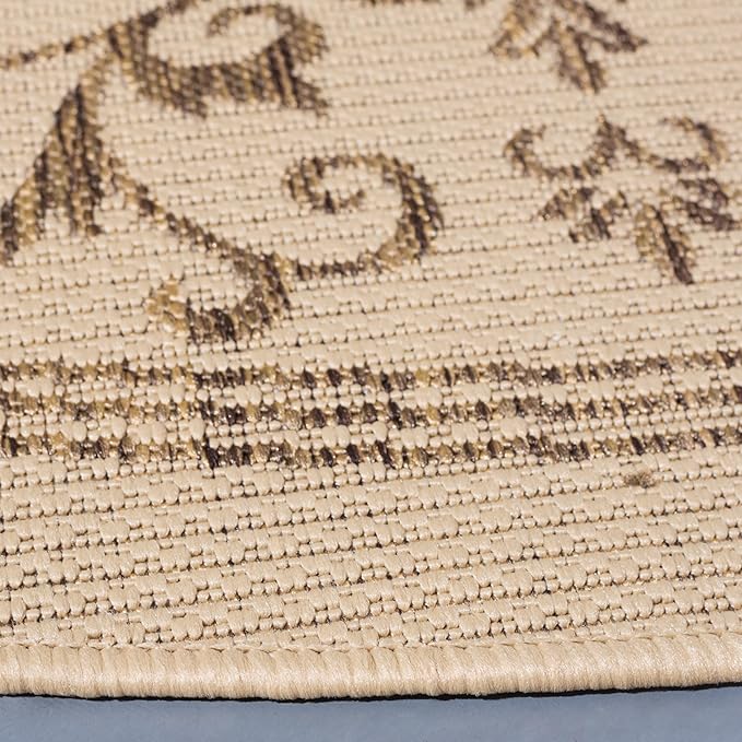 SAFAVIEH Washable Rug Outdoor Courtyard Collection - 5'3" Round, Natural & Brown, Non-Shedding & Easy Cleaning, Ideal for Patio, Backyard, Mudroom (CY2098-3001)