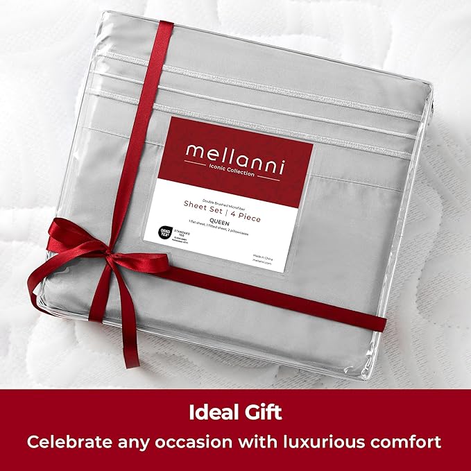 Mellanni Extra Deep Queen Sheets - 4 PC Iconic Collection Bedding - Hotel Luxury, Ultra Soft, Cooling Bed Sheets - Wrinkle, Fade, Stain Resistant (Queen, Light Gray)