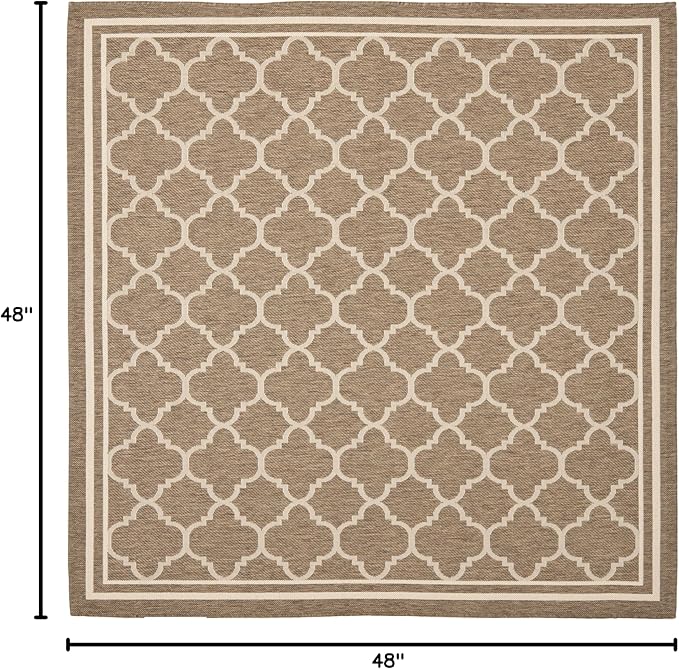 SAFAVIEH Washable Rug Outdoor Courtyard Collection - 4' Square, Brown & Bone, Non-Shedding & Easy Cleaning, Ideal for Patio, Backyard, Mudroom (CY6918-242)