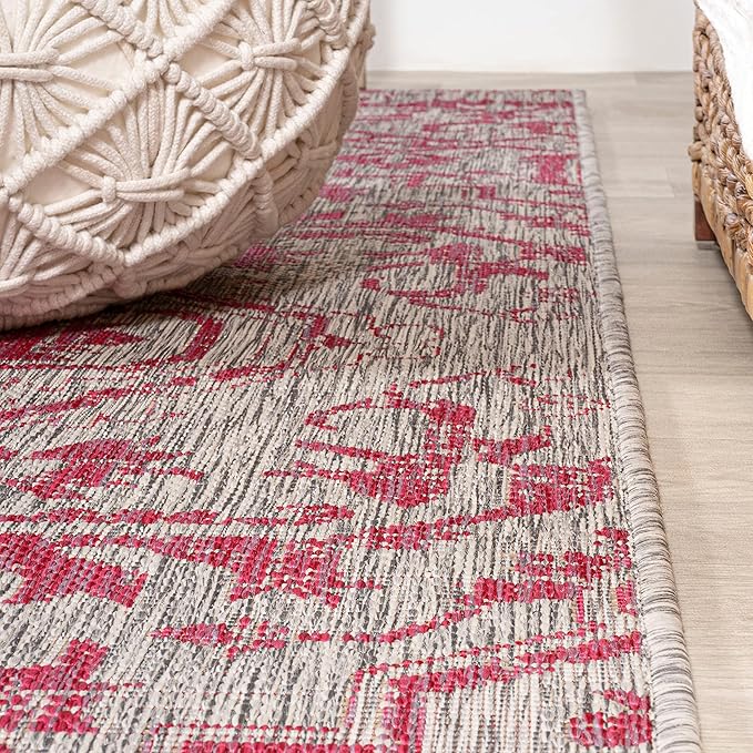 JONATHAN Y Boho Medallion Indoor Outdoor Runner Rug 2X8 Light Gray/Fuchsia, Estrella Textured Weave for Backyard, Patio, Porch, Easy-Cleaning, High Traffic, Pet-Friendly, Non-Shedding (SMB105F-28)