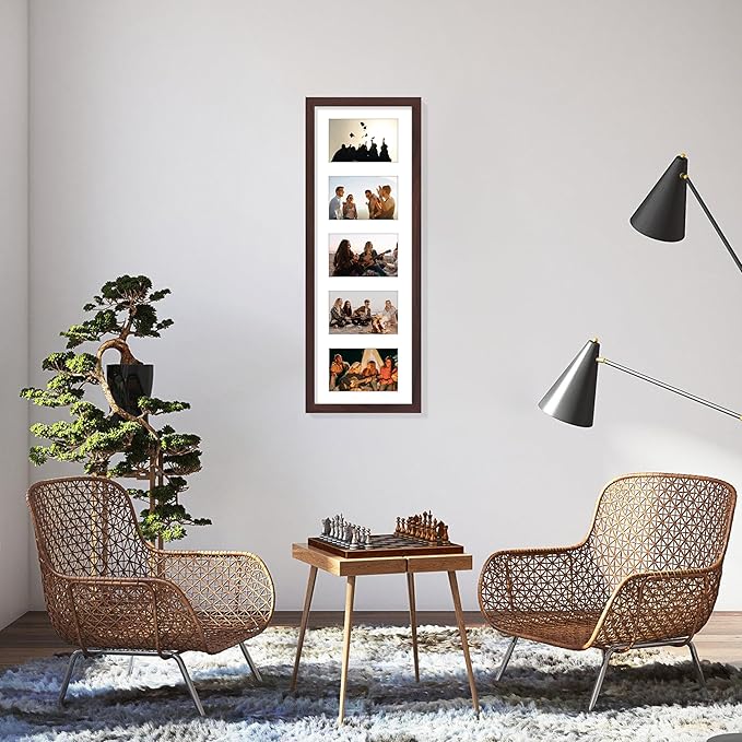 Vittanly 8x24 Collage Picture Frame, Displays 5Pcs 4x6 Pictures with Mat or 1Pcs 8x24 without Mat, Picture Frames Collage Wall Decor for Horizontal or Vertical Display, Brown, 1 Pack