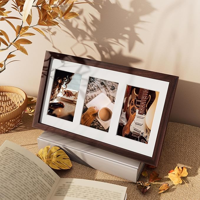 Vittanly 8x14 Picture Frames Collage Wall Decor, Displays 3Pcs 4x6 Pictures with Mat or 1Pcs 8x14 without Mat, Collage Picture Frame for Horizontal or Vertical Display, Brown, 1 Pack
