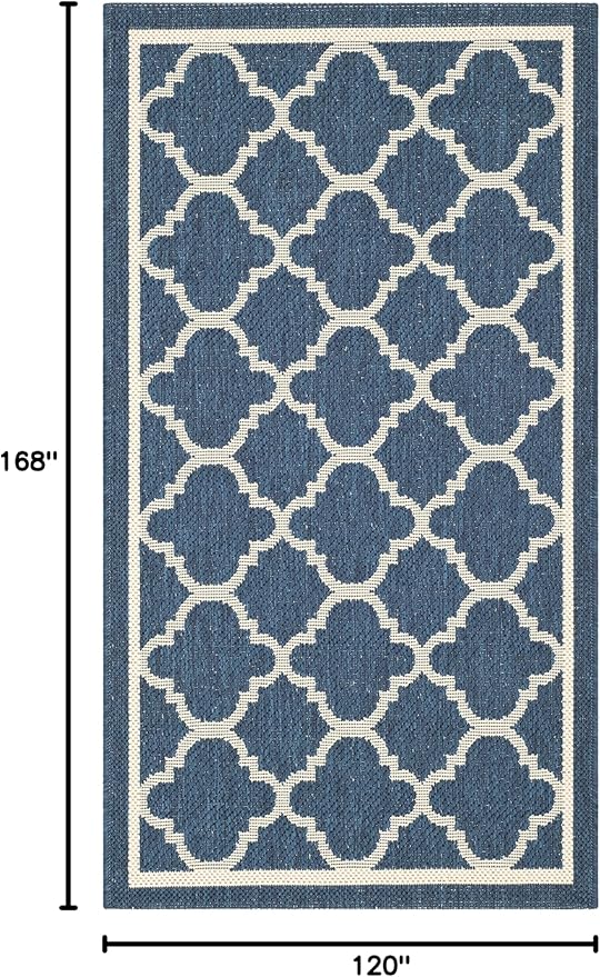 SAFAVIEH Washable Rug Outdoor Courtyard Collection - 10' x 14', Navy & Beige, Non-Shedding & Easy Cleaning, Ideal for Patio, Backyard, Mudroom (CY6918-268)