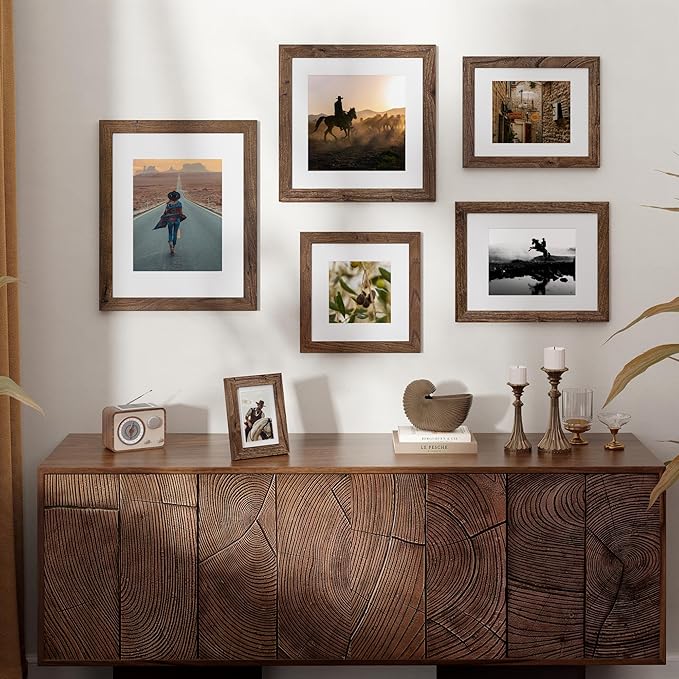 Fun Memories 12x12 Picture Frame-Real Tempered Glass, 12 x 12 Wood Photo Frame, Display Pictures 8x8 with Mat or 12x12 Without Mat, 12" x 12" Rustic Picture Frame for Wall Mounted, Walnut, 1 Pack