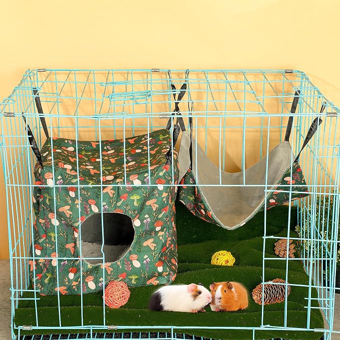 Geelin 8 in 1 Rat Hammock Ferret Hammock Guinea Pig House Hideout Ferret Cave Beds Washable Chinchilla Hamster Cage Accessories Bed Toys for Summer Small Animals Pet Bunny Squirrel