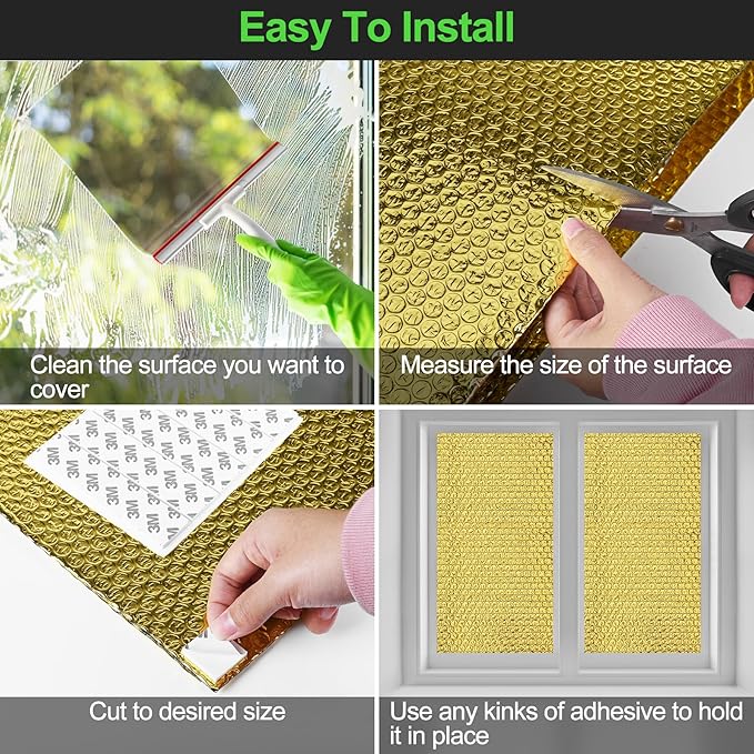 Reflective Insulation Roll 59inch x 8.2Ft Double Bubble Reflective Aluminum Foil Wrap Insulating Sheet Thermal Shield Radiant Barrier for Winter RV Window Thermal Cold Insulation Summer Heat - Golden