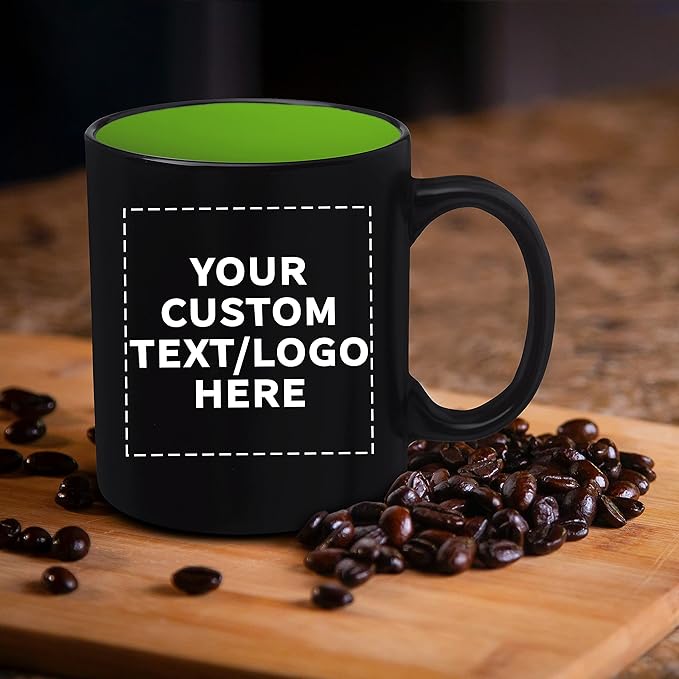 DISCOUNT PROMOS 50 Matte Two-Tone Coffee Mugs Set, 11 oz. - Customizable Text, Logo - Stoneware, Drinkware, Durable, C-handle - Lime Green