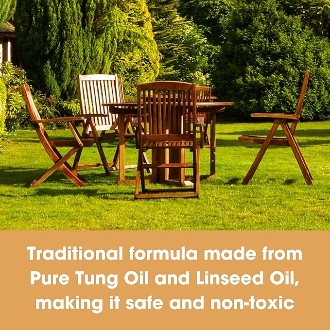 Furniture Clinic Teak Oil | 10x More Teak Oil | 170fl oz / 5 Liter | Wood Oil Protects & Cleans Outdoor & Indoor Furniture, & Boats | Restore & Protect Wood, Prevent Drying | Natural Matte Finish