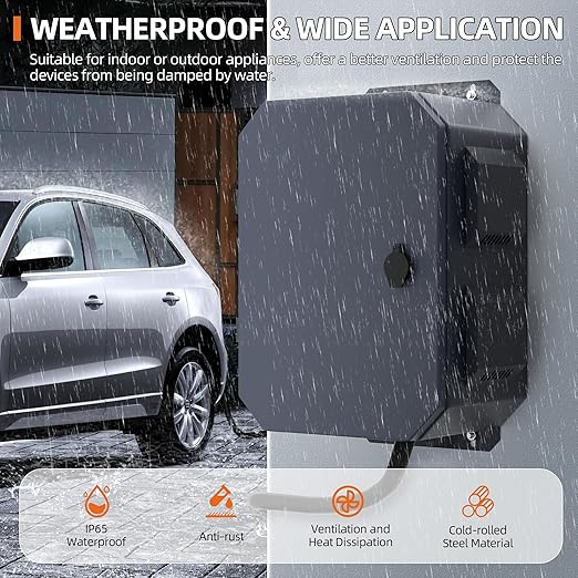 Joinfworld Outdoor Electrical Box, Metal Outdoor Enclosure Box Waterproof IP65 Junction Vented Enclosure Weatherproof with Cold-Rolled Steel Plate Fan Din Rail Cable Gland 15.7"x11.8"x7.9"