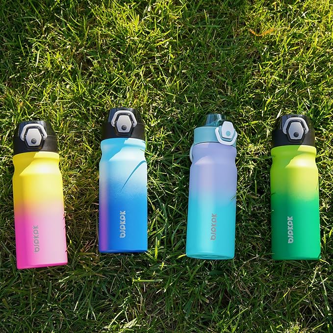 BJPKPK Insulated Water Bottle 18oz Stainless Steel Water Bottles with Straw and Carry Handle Double Wall Metal Thermal Flask,Light Blue Leopard