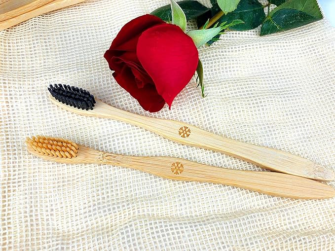 Bamboo Toothbrush Medium Bristle, 10Pcs Biodegradable Bulk Wooden Toothbrushes