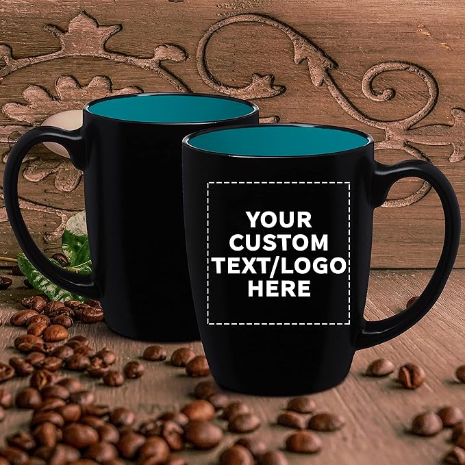 DISCOUNT PROMOS 50 Java Two Tone Coffee Mugs Set, 12 oz. - Customizable Text, Logo - Stoneware, Durable, Easy Grip - BLACKTEAL
