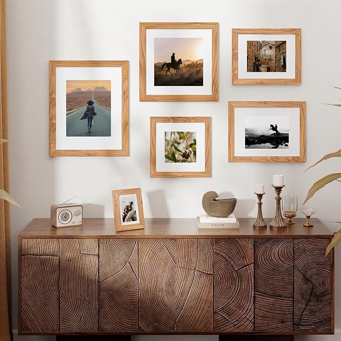 Fun Memories 12x12 Picture Frame, Square Frame with Mat for 8x8 Photo, Solid Elm Wood & Tempered Glass, Rustic Photo Frame Wall & Tabletop Display, Natural, 1 Pack
