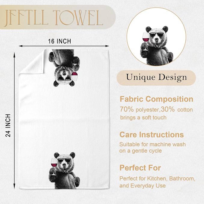 Funny Bear Wine Kitchen Towels, Black Bear Gifts Dish Tea Towels for Kitchen Decor, Bar Towel for Bartender Kitchen, Wine Lover Gift, 16x24 Inch(Upgraded Fabric)