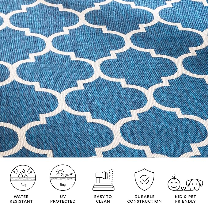 SAFAVIEH Washable Rug Outdoor Courtyard Collection - 2'3" x 14' Runner, Navy & Beige, Non-Shedding & Easy Cleaning, Ideal for Patio, Entryway, Mudroom, Hallway, Kitchen (CY6914-268)