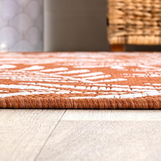 JONATHAN Y Palm Frond Indoor Outdoor Square Area Rug 5X5 Orange/Cream, Nevis for Backyard, Patio, Porch, Easy-Cleaning, High Traffic, Pet-Friendly, Non-Shedding (SMB119E-5SQ)