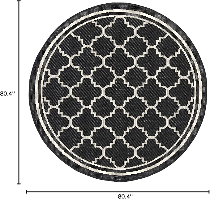 SAFAVIEH Courtyard Collection 6'7" Round Black/Beige CY6918 Trellis Indoor/ Outdoor Splashproof Easy Scrubbing Patio Backyard Mudroom Area Rug
