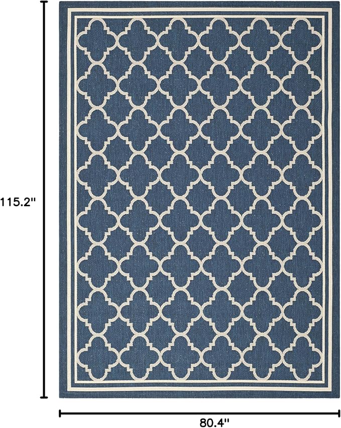 SAFAVIEH Washable Rug Outdoor Courtyard Collection - 6'7" x 9'6", Navy/Beige CY6918 Trellis Indoor/ Outdoor Waterproof Easy Cleaning Patio Backyard