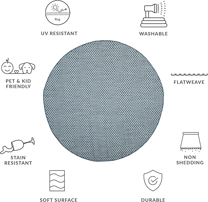 SAFAVIEH Washable Rug Outdoor Courtyard Collection - 6'7" Round, Blue & Light Grey, Non-Shedding & Easy Cleaning, Ideal for Patio, Backyard, Mudroom (CY8653-36821)