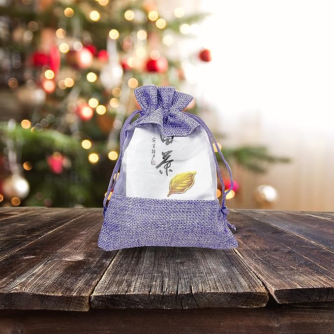 48-Pack X-Large Linen Burlap & Organza Gift Bags w. Drawstrings (7.5x11.5 in, Lavender) - Party Favors, Presents, Samples & Treats Mesh Pouch by The Display Guys