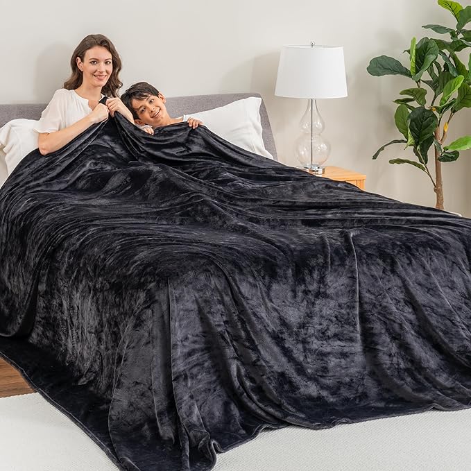 Berkshire Blanket VelvetLoft Big Oversized King Family Blanket, All Season Mid-Weight Ultra Silky and Fuzzy, Seamless Extra Large(Black, 120x120 Inches)