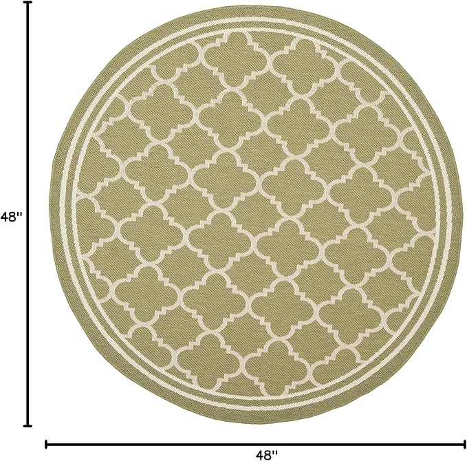 SAFAVIEH Courtyard Collection 4' Round Green/Beige CY6918 Trellis Indoor/ Outdoor Splashproof Easy Scrubbing Patio Backyard Mudroom Area Rug