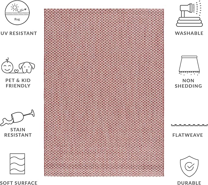 SAFAVIEH Washable Rug Outdoor Courtyard Collection - 5'3" x 7'7", Rust & Light Grey, Non-Shedding & Easy Cleaning, Ideal for Patio, Backyard, Mudroom (CY8653-36521)
