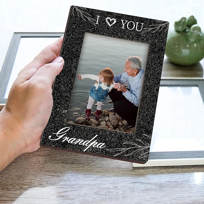 Grandpa Gifts“I Love You” Black Wood Picture Frame, Vertical Photo Frame, Thoughtful Gift for Grandpa, Stylish Tabletop and Home Decor