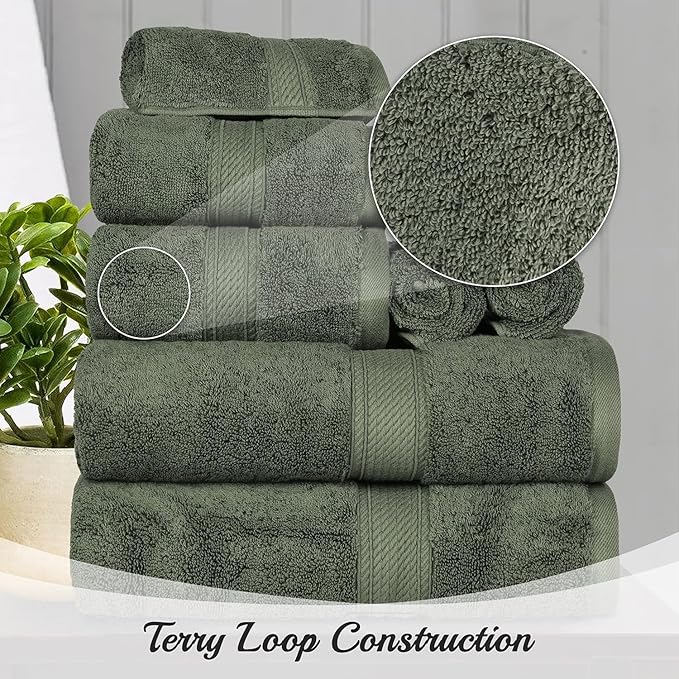 BLUENILEMILLS Madison Egyptian Cotton Towels, Towel Set for Bathroom, Shower, Hotel, Plush, 900 GSM, Highly Absorbent and Ultra-Soft Towels, Bath Essentials, 8 Piece Assorted Towel Set, Forest Green