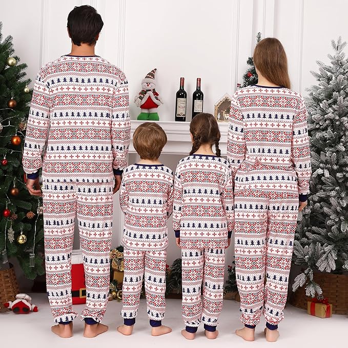 Family Christmas PJs Matching Sets, Cute Holiday Pajamas Printed Top and Pants, Xmas Jammies for Couples/Men/Women