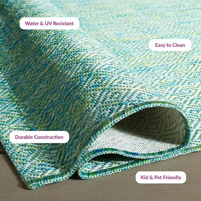 SAFAVIEH Washable Rug Outdoor Courtyard Collection - 2'3" x 12' Runner, Green & Blue, Non-Shedding & Easy Cleaning, Ideal for Patio, Entryway, Mudroom, Hallway, Kitchen (CY8521-55722)