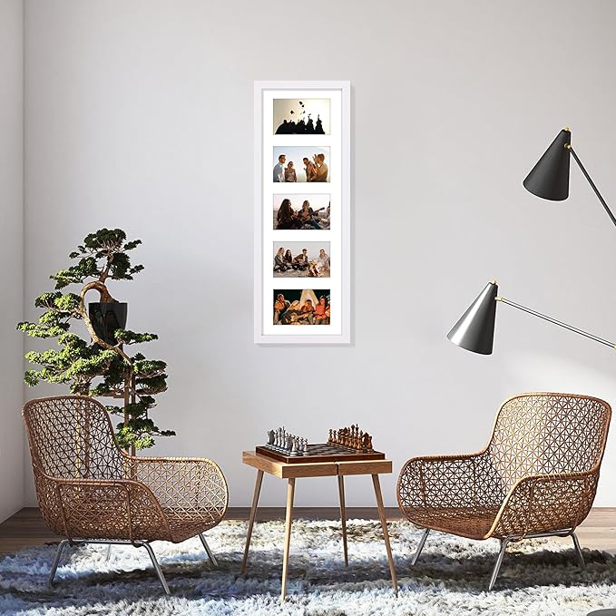 Vittanly 8x24 Collage Picture Frame, Displays 5Pcs 4x6 Pictures with Mat or 1Pcs 8x24 without Mat, Picture Frames Collage Wall Decor for Horizontal or Vertical Display, White, 1 Pack