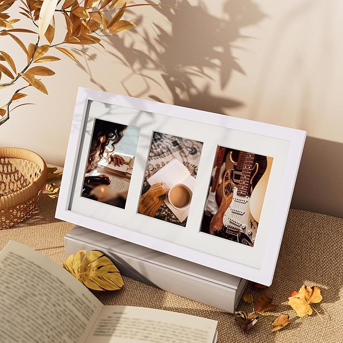 Vittanly 8x14 Picture Frames Collage Wall Decor, Displays 3Pcs 4x6 Pictures with Mat or 1Pcs 8x14 without Mat, Collage Picture Frame for Horizontal or Vertical Display, White, 1 Pack