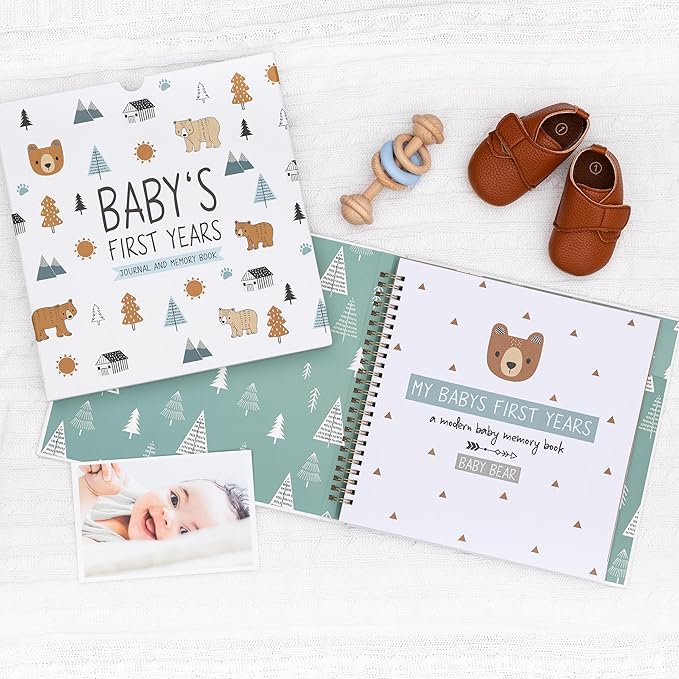 Keepsake Baby Memory Book for Baby Boy or Girl – Timeless Woodland Baby Journal Scrapbook Photo Album for First 5 Years – Milestone Book to Record Every Event from Birth to Age 5