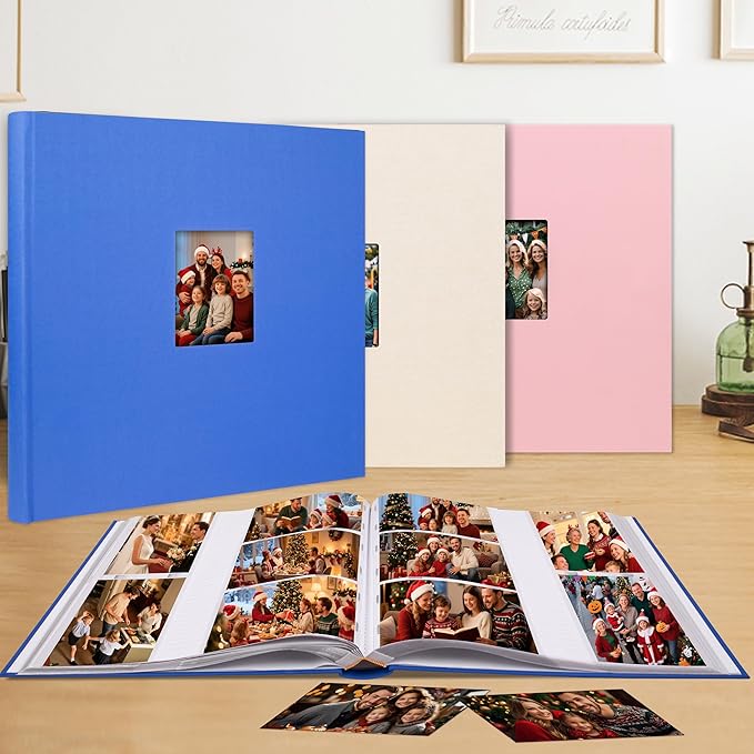 Photo Album 4x6 600 Photos with Writing Space,4 x 6 Photo Book Linen Cover with Front Window, 4x6 Picture Album, 600 Photos Photo Album Book for Wedding Kids Travel Family Baby Pictures (Blue)