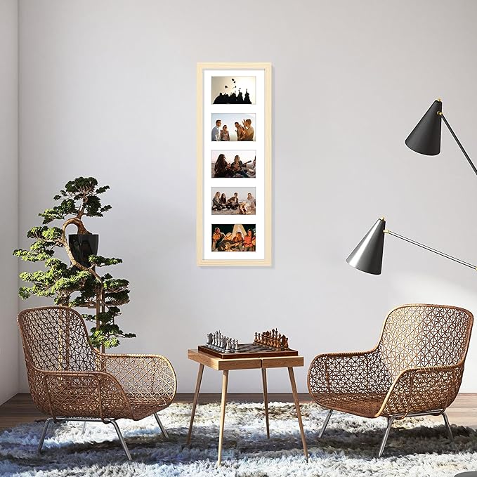 Vittanly 8x24 Collage Picture Frame, Displays 5Pcs 4x6 Pictures with Mat or 1Pcs 8x24 without Mat, Picture Frames Collage Wall Decor for Horizontal or Vertical Display, Nature Wood, 1 Pack