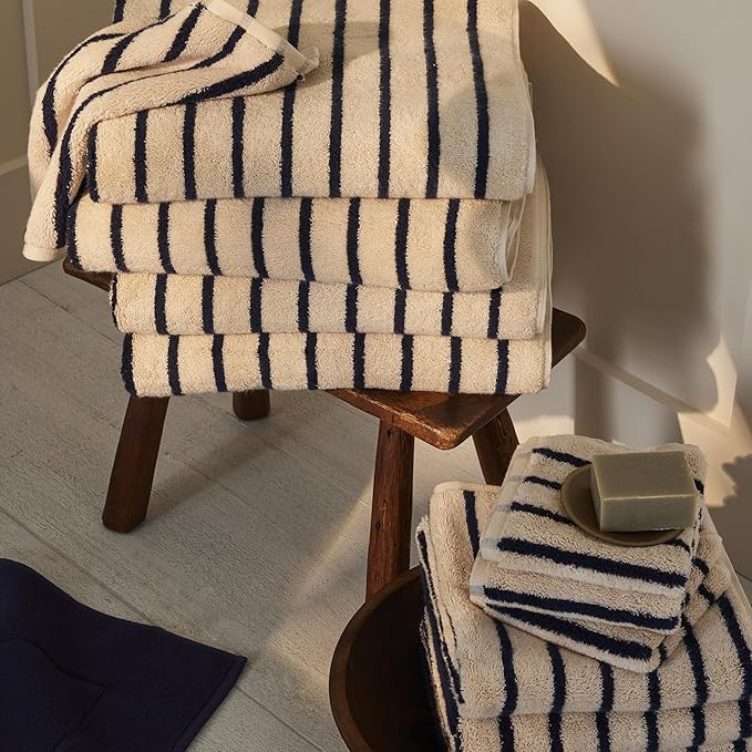Brooklinen Super-Plush Turkish Cotton Bath Towels Set of 2 Cotton, 820 GSM, Machine Washable, Perfect Bath Towels for Bathroom, Spa & Shower (30" x 58", Striped Navy)