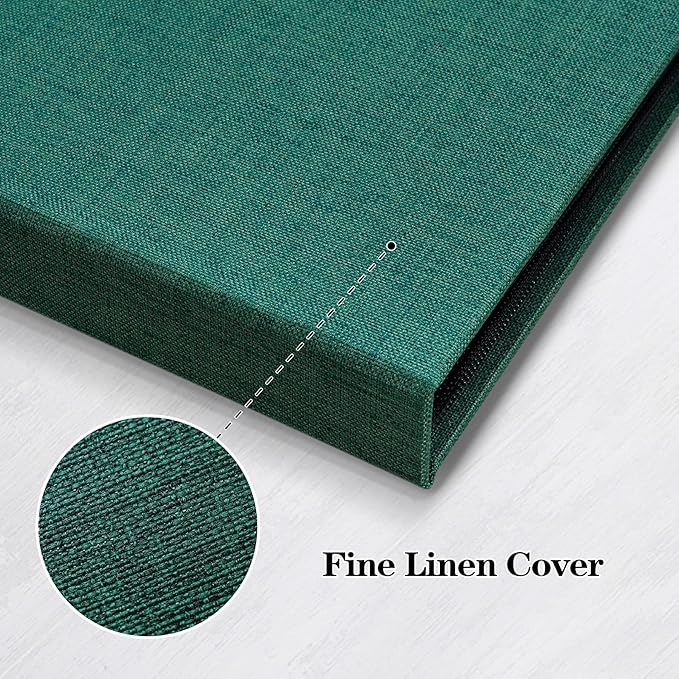 Mublalbum 2 Pack Small 5x7 Photo Album Linen Cover with Display Window Mini Picture Book Each Holds 52 Vertical Pockets for Artwork Postcards or Pictures Storage (Dark Green)