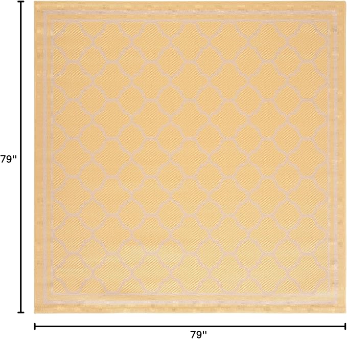 SAFAVIEH Washable Rug Outdoor Courtyard Collection - 6'7" Square, Gold & Beige, Non-Shedding & Easy Cleaning, Ideal for Patio, Backyard, Mudroom (CY6918-30621)