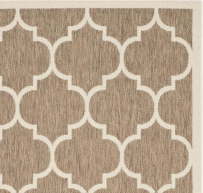 SAFAVIEH Washable Rug Outdoor Courtyard Collection - 4' x 5'7", Brown & Bone, Non-Shedding & Easy Cleaning, Ideal for Patio, Backyard, Mudroom (CY6914-242)