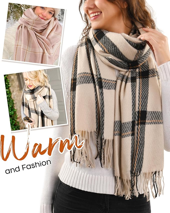 FURTALK Winter Scarf for Women Shawl Soft Tassel Plaid Large Oversized Scarves Wraps