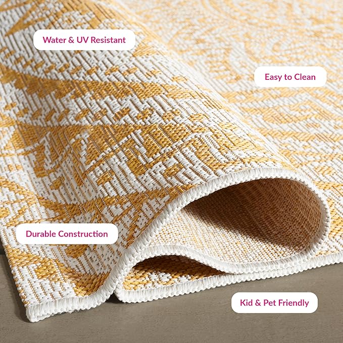SAFAVIEH Washable Rug Outdoor Courtyard Collection - 2'3" x 8' Runner, Ivory & Gold, Non-Shedding & Easy Cleaning, Ideal for Patio, Entryway, Mudroom, Hallway, Kitchen (CY8734-56012)