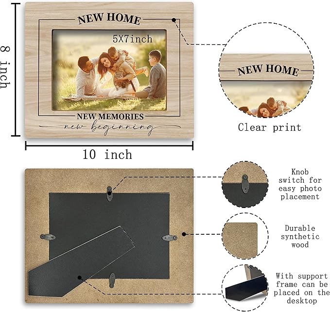 FONDCANYON New Home New Memories Housewarming Picture Photo Frame, 8 x 10 Inch, Beige Wooden Frame, Holds 5x7 Inch Photos