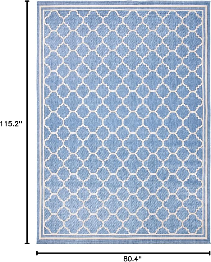 SAFAVIEH Washable Rug Outdoor Courtyard Collection - 6'7" x 9'6", Blue & Beige, Non-Shedding & Easy Cleaning, Ideal for Patio, Backyard, Mudroom (CY6918-243)