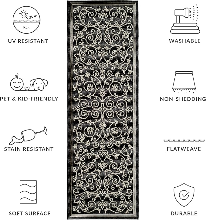 SAFAVIEH Washable Rug Outdoor Courtyard Collection - 2'3" x 6'7" Runner, Black & Sand, Non-Shedding & Easy Cleaning, Ideal for Patio, Entryway, Mudroom, Hallway, Kitchen (CY2098-3908)