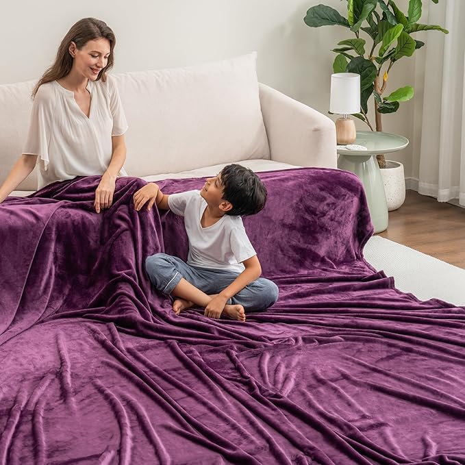 Berkshire Blanket VelvetLoft Big Oversized King Family Blanket, All Season Mid-Weight Ultra Silky and Fuzzy, Seamless Extra Large (Eggplant, 120x120 Inches)