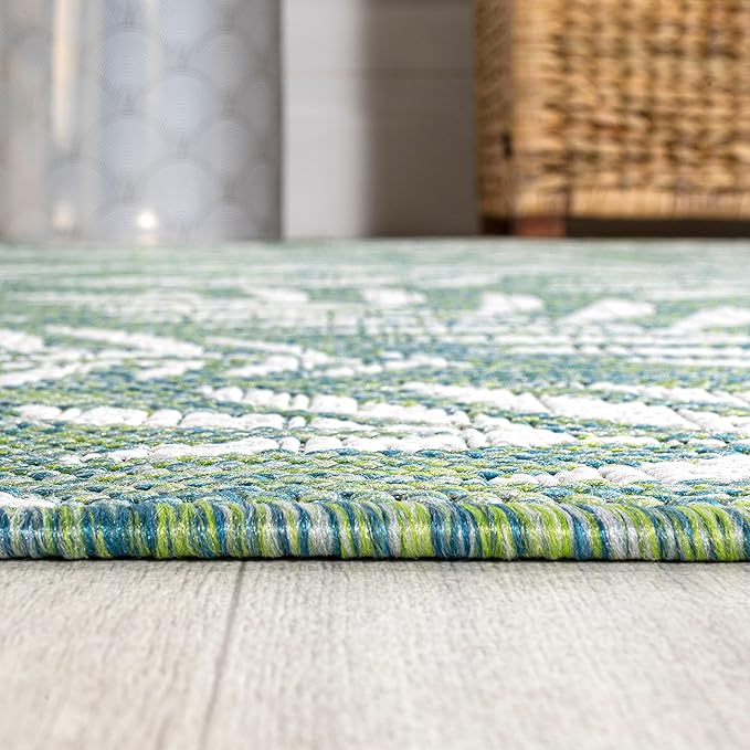 JONATHAN Y Palm Frond Indoor Outdoor Round Area Rug 5 Ft Cream/Green, Nevis for Backyard, Patio, Porch, Easy-Cleaning, High Traffic, Pet-Friendly, Non-Shedding (SMB119G-5R)