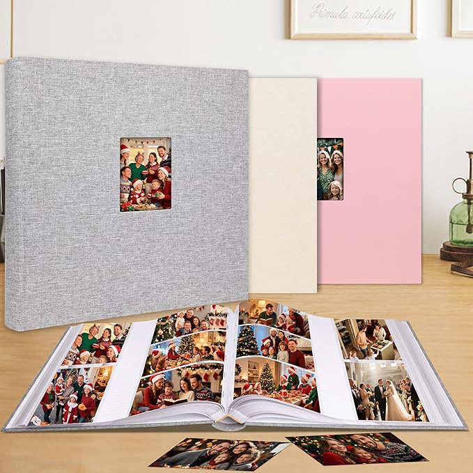 Photo Album 4x6 600 Photos with Writing Space,4 x 6 Photo Book Linen Cover with Front Window, 4x6 Picture Album, 600 Photos Photo Album Book for Wedding Kids Travel Family Baby Pictures (Grey)