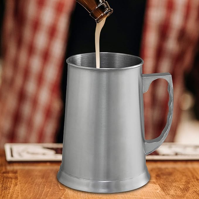 DISCOUNT PROMOS Stainless Steel Beer Stein Mug 13.5 oz. Set of 6, Bulk Pack - Great for Restaurant, Brewery, Pub - Silver