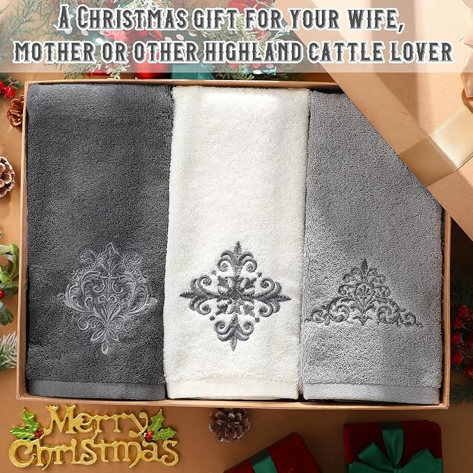 3 Pcs Decorative Hand Towels for Bathroom | 13.3 x 29.5'' Fancy Vintage Damascus Embroidered 100% Cotton Towels Farmhouse Decor for Bathroom Kitchen